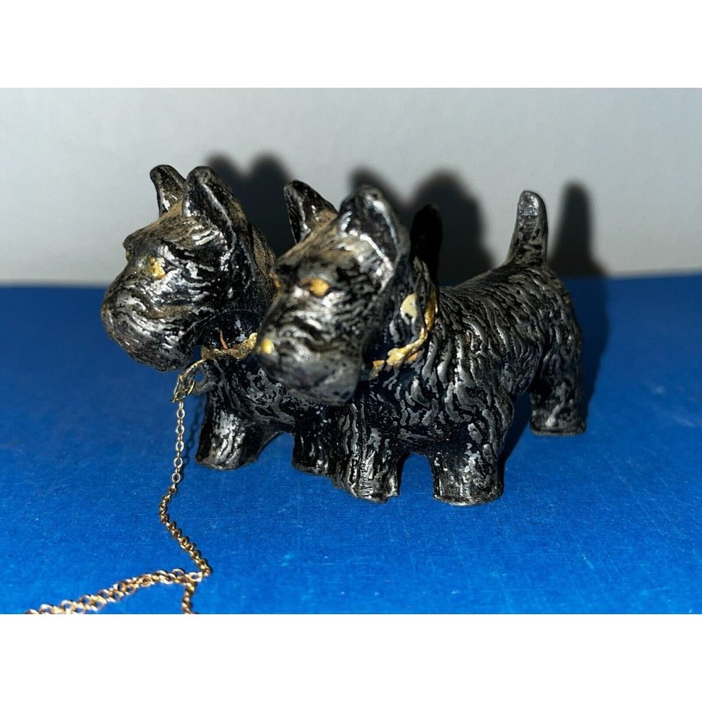 Antique Metal SCOTTIE DOG FIGURINE Pair Scotty Victorian Cold Painted Small
